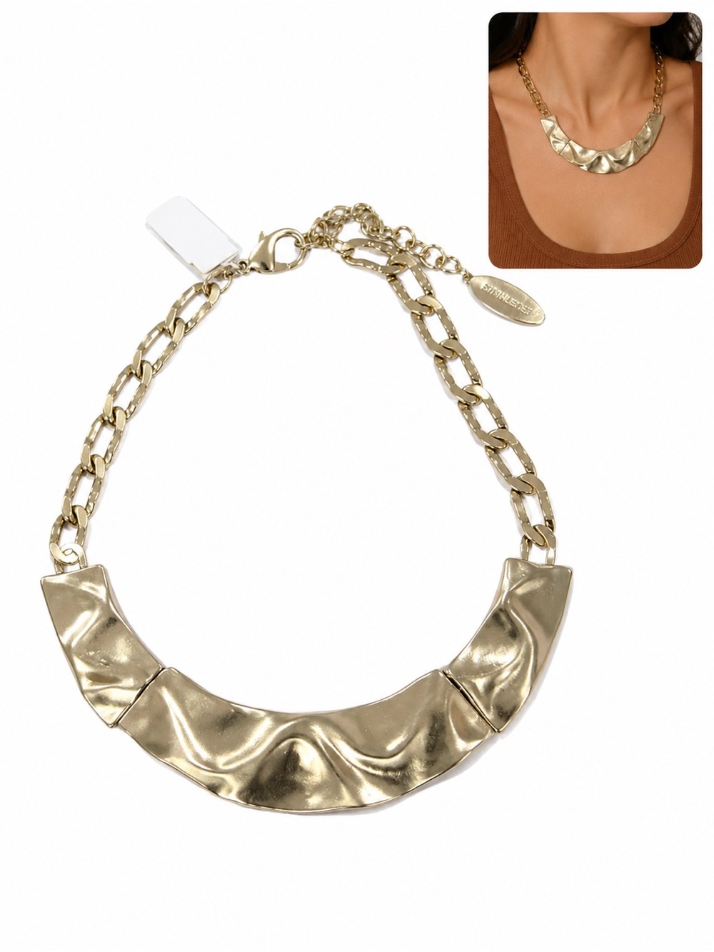 Chicos Gold Statement chunky Metal Collar Necklace new gift hammered collar